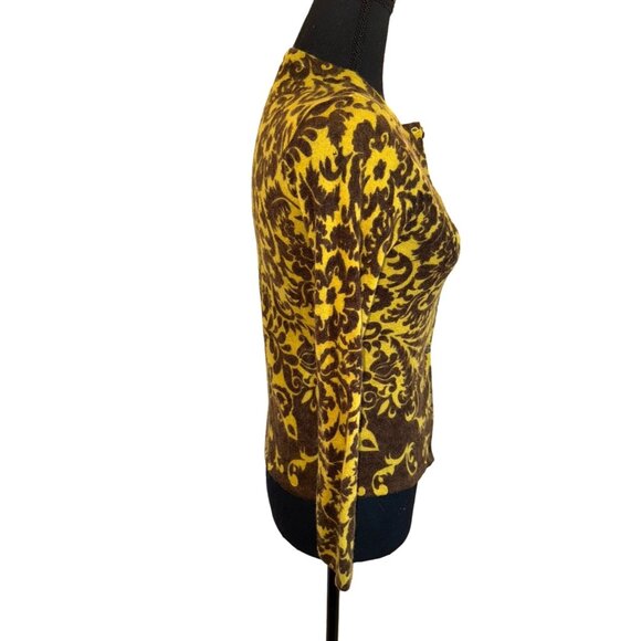 Carol Little Lambs Wool Angora Cardigan Mustard Yellow Brown Paisley Sweater S - Picture 3 of 9